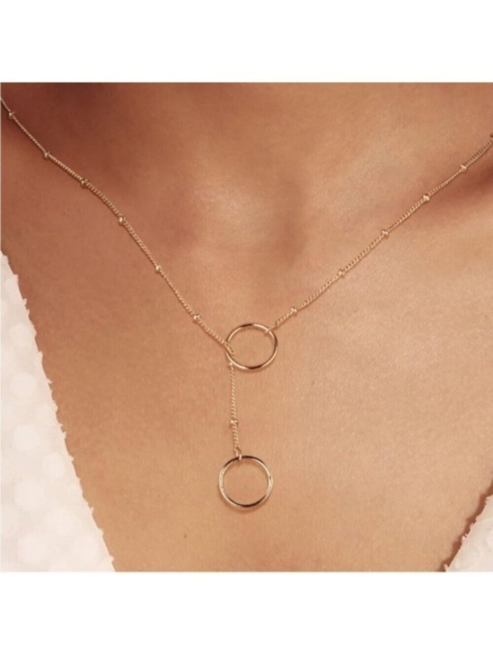 GOLD 14k Gold Plated Circle Beaded Lariat Necklace
